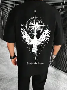 Women's Gothic-Style "Raven & Compass" Print T-Shirt — Streetwear-Inspired, Loose-Fit, Short-Sleeve Casual Top. Comfortable Gothic Street Style — Perfect for Both Daily Wear and Nights Out.