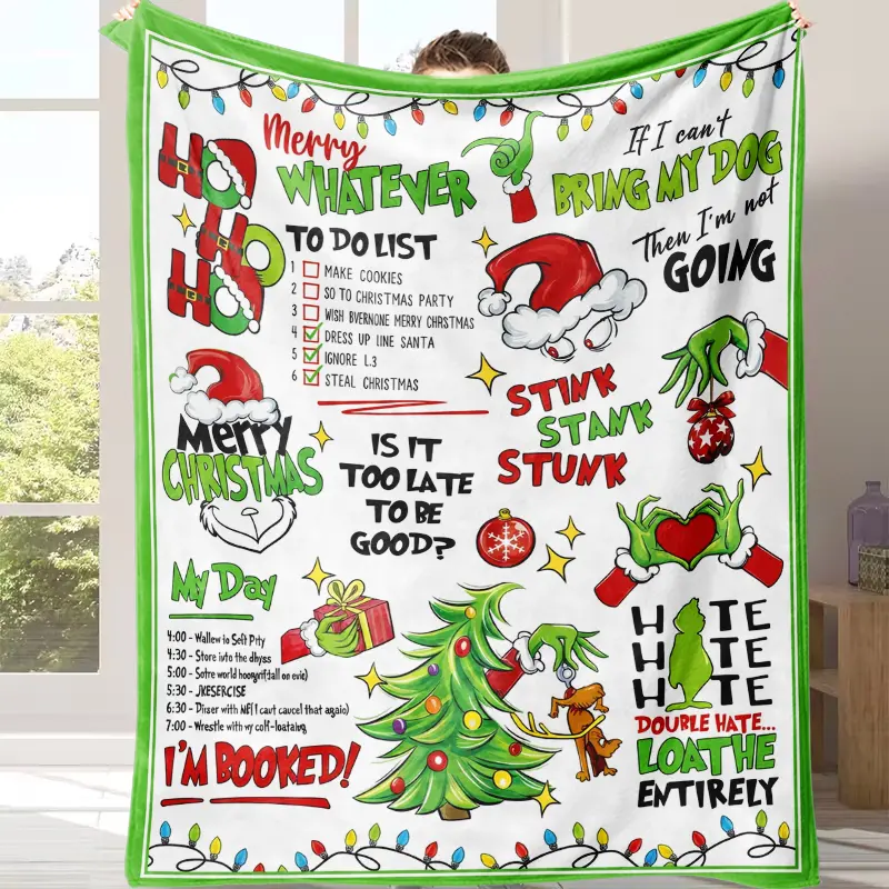 Funny Merry Christmas Green Flannel Throw Blanket, Funny Xmas Tree Birthday Gifts for Kids Men Women, Winter Holiday Soft Blankets for Bedding Sofa Home Decor Gift Idea summerwins