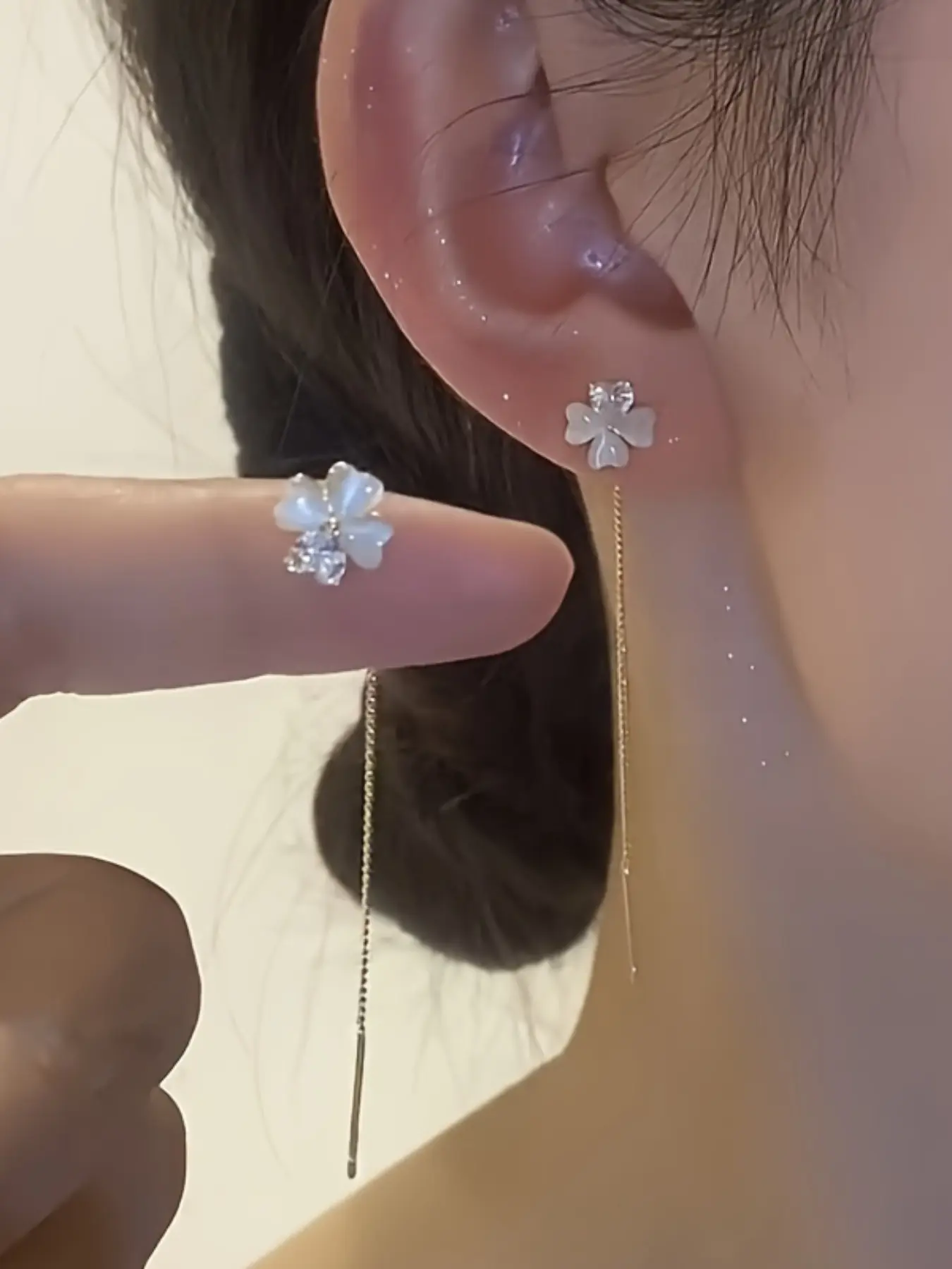 Fashion Simple Cat Stone Four-Leaf Clover Earrings, Casual Style Artificial Zircon Ear Studs for Women, Perfect Gift for Girls