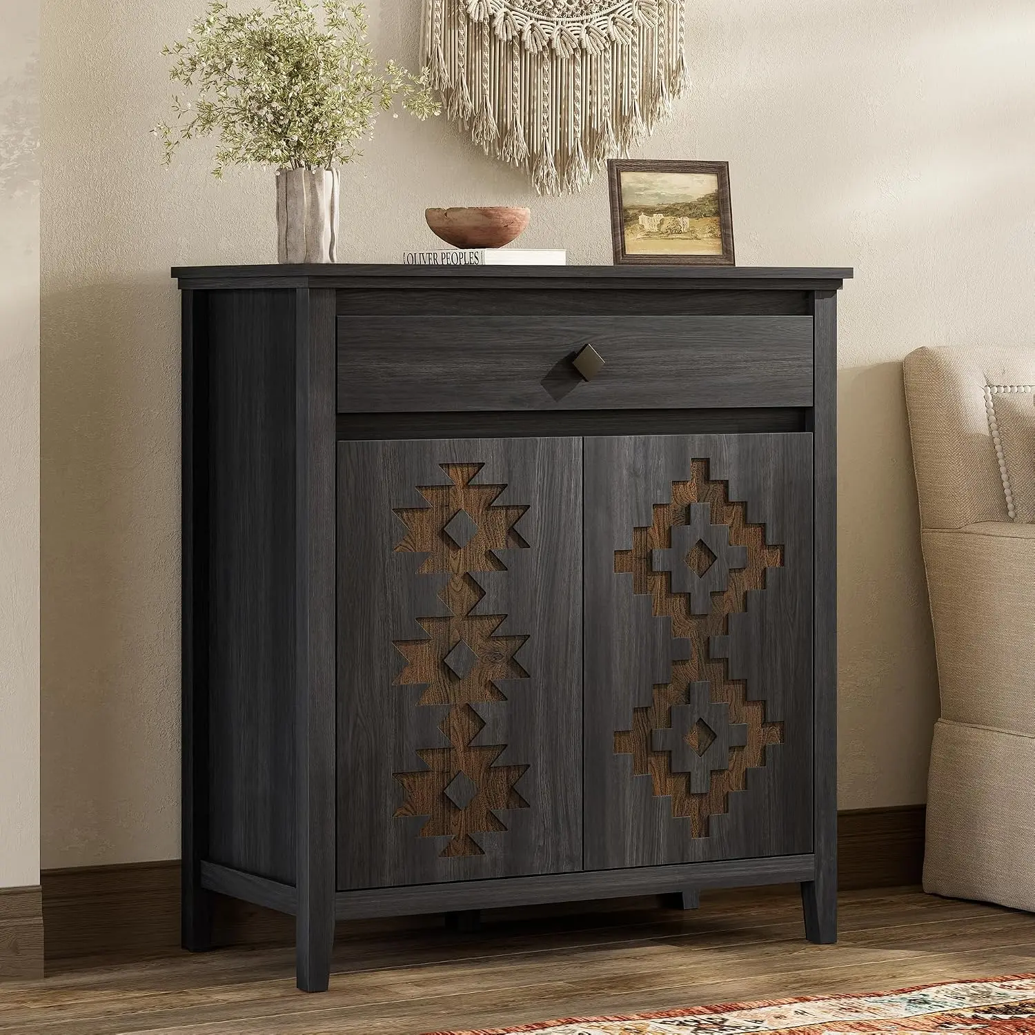 32'' Buffet Cabinet with Storage, Sideboard Cabinet with Drawer and Adjustable Shelf, Modern Accent Storage for Kitchen, Living Room, Entryway, Dark Gray