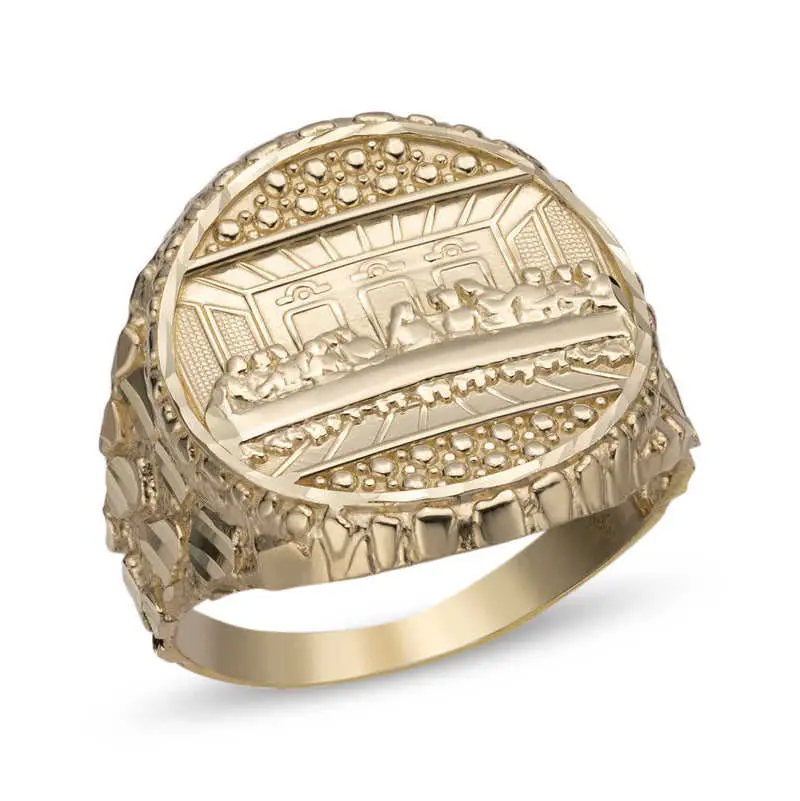 Last Supper Nugget Ring 14k Gold Plated Men Religious Statement Ring Hip Hop Jewelry