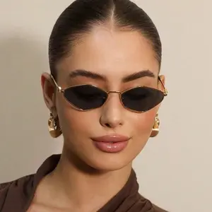 Retro Irregular Metal Sunglasses for Women Men, 2025 Trendy look Vintage 90s Chic Small Narrow Gold Frame Sunglasses