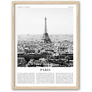 Paris Canvas Wall Print Poster,Black and White Modern Urban Landmark Wall Decor for Living Room Bedroom Office Gallery Frameless Poster