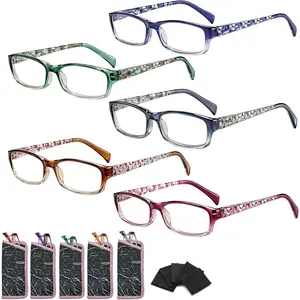 Reading Glasses for Women, 5 Pack Blue Light Blocking Computer Ladies Readers Men with Spring Hinge +1.5x