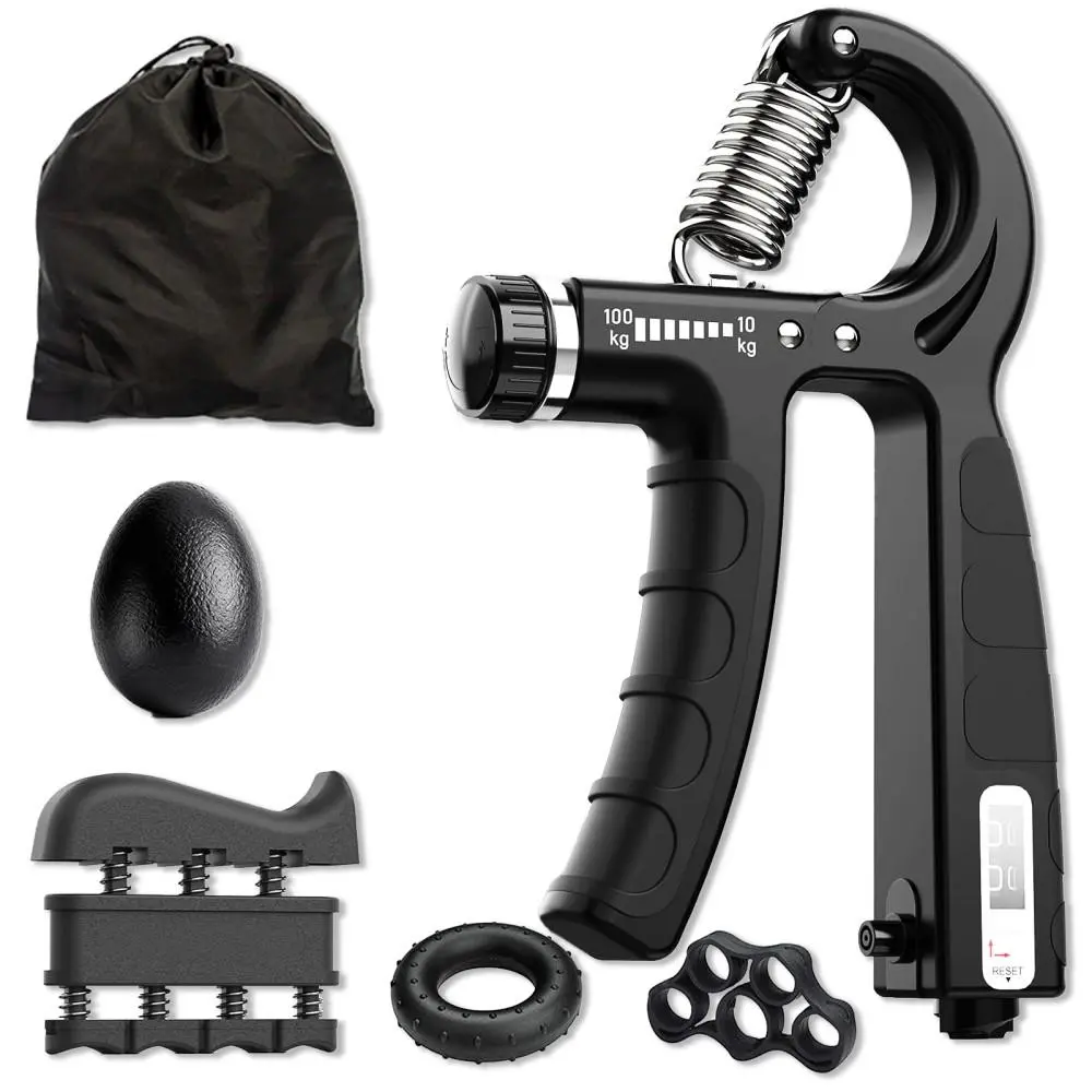 Plastic Grip Sport-Specific Hand Exerciser, Adjustable Tension Trainer for Rock Climbing & Weight Lifting, 5-Piece Set Pack (1 Main Gripper + 4 Accessories)