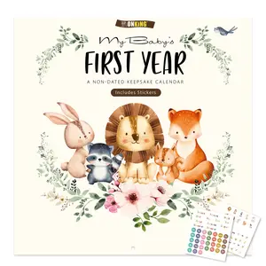 Baby's First Year Calendar with Stickers - 1st Year Tracker, Baby Memory Book for Girls, Keepsake for Baby Boy Organized Sections