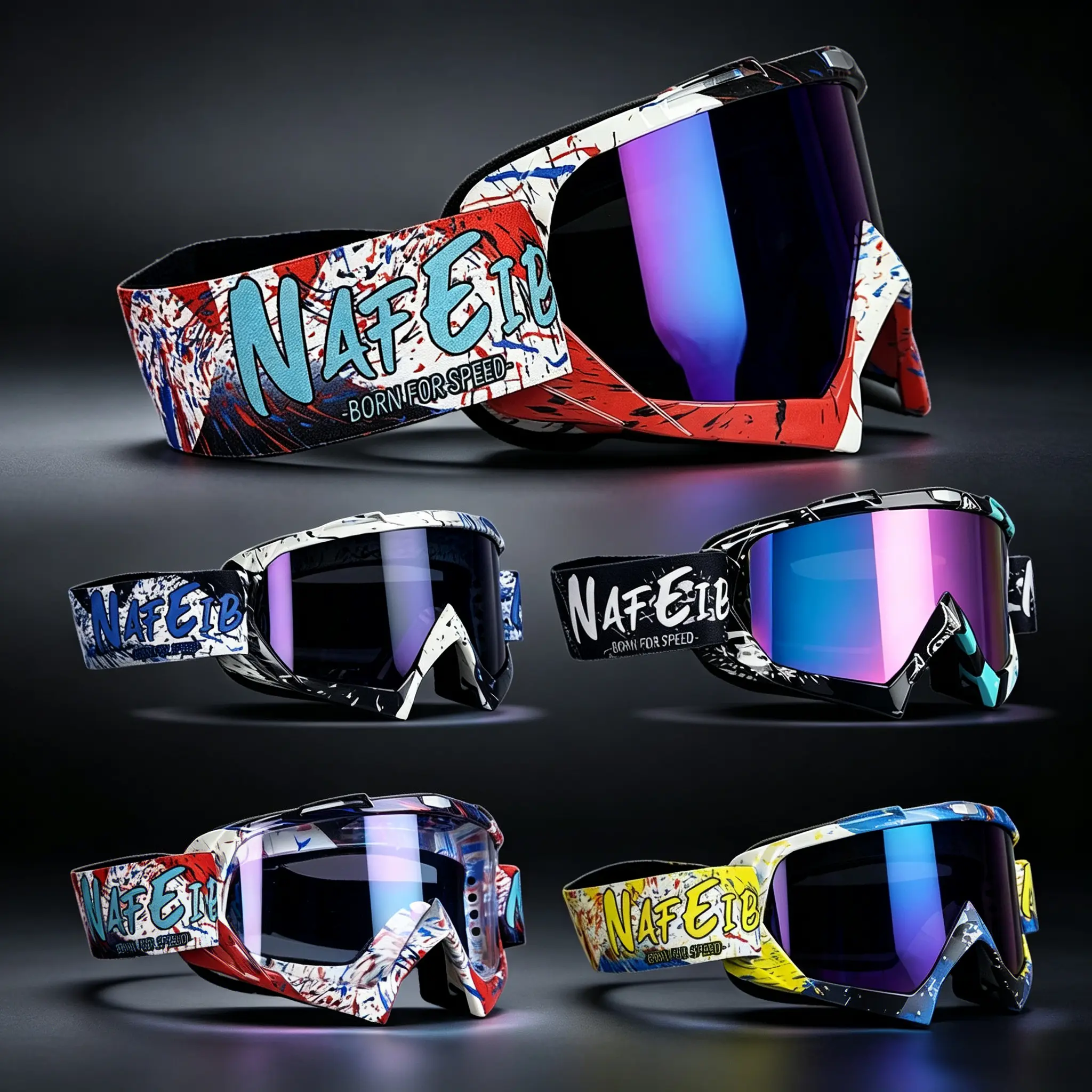 Motocross Goggles, UV400 Mirror Lens Dirt Bike MX Goggles, Windproof Ski Snowboard Sports Goggles for Off-Road Riding