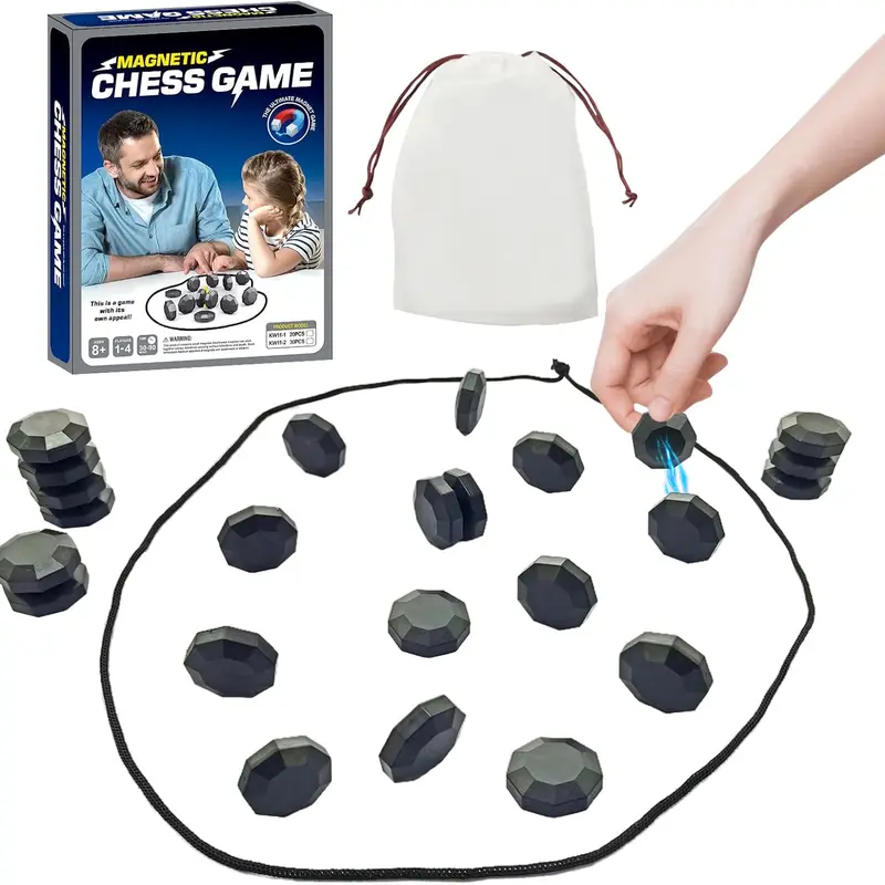 Sooshoom Compact Magnetic Chess Set - Travel Strategy Board Game, 20 Full-Size Stones, 2-4 Player Family Tabletop Toy, Ages 8+, Teen Boy Christmas Gifts for Kids & Fans