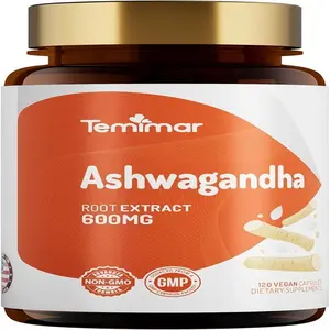 Ashwagandha Supplements, Ashwagandha Root Extract 600mg for Women & Men, Made in USA, Gluten Free, Vegan, 120 Capsules