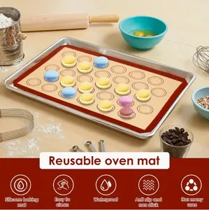 4 Pcs Large Silicone Macaron Baking Mats - Non-Stick Reusable Grooved Circular Baking Liners, Food-Grade Kitchen Bakeware Tool for Macarons Cookies Pastries, Birthday Christmas Gift for Bakers