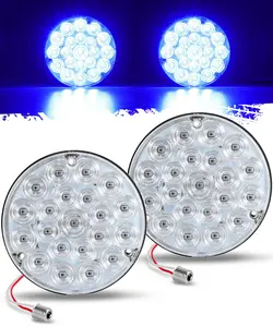 PARTSam 4 inch Round Tail Light 21-2835 LEDs Blue Auxiliary Lights Cargo Load Light with 1156 Socket TPE Gasket Clear Lens Replacemnet for Freightliner Kenworth Peterbilt, 12V IP67 Waterproof 2pcs