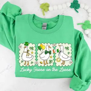 Lucky Goose St Patricks Sweatshirt & Tshirt, Funny St Patrick Goose Sweatshirt, Coquette , Preppy Shamrock , Irish Sweatshirt