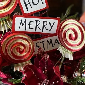 Christmas Lollipops Set of 2 Small Metal Stakes Red, Lime Green, White