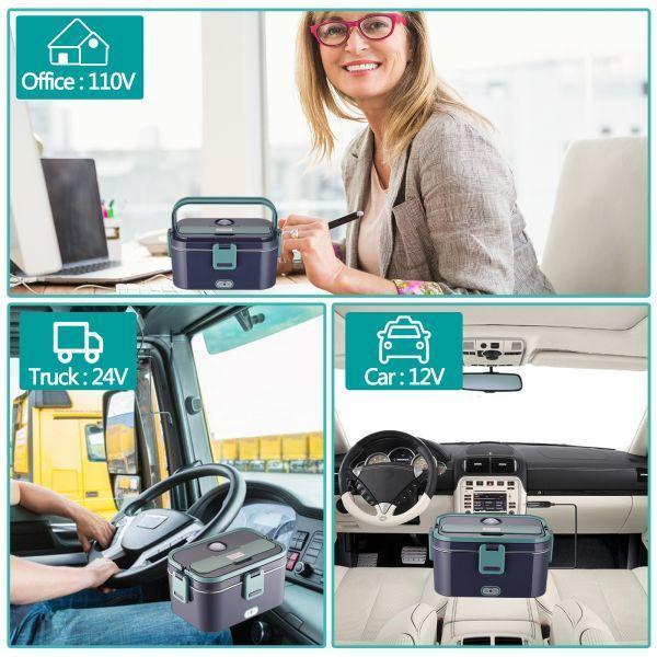 Electric Lunch Box -12V/24V/110V, 80W, 1.8L Capacity Portable Food Heater with Tableware and Lunch Bag for Car, Home, Office & Travel Use