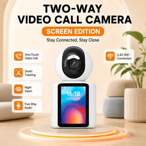 Two-Way Video Calling Camera with Screen, One-Touch Call, Smart Tracking, Night Vision, WiFi Security Camera for Elderly & Kids Care