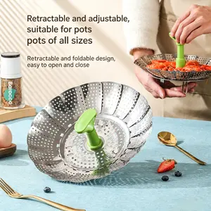 Stainless Steel Steamer Tray, Retractable Foldable Thick High-Temperature Resistant Multi-Purpose Kitchen Cookware Accessory