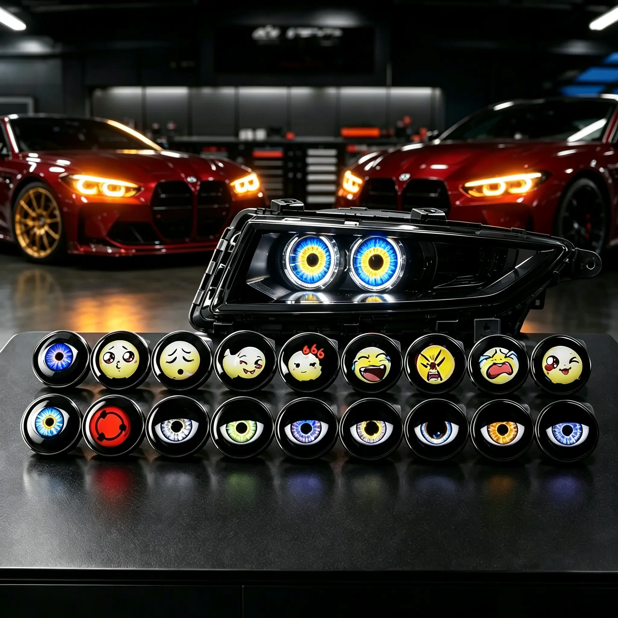 Devil Eye LED Headlight Bulbs (2 Pieces), 12V 0-49W 3in x 3in Adjustable Pattern, Dynamic Flashing LED Headlamps Bulbs, Car Lighting Upgrade Stylish Accessory for Cars & Motorcycles