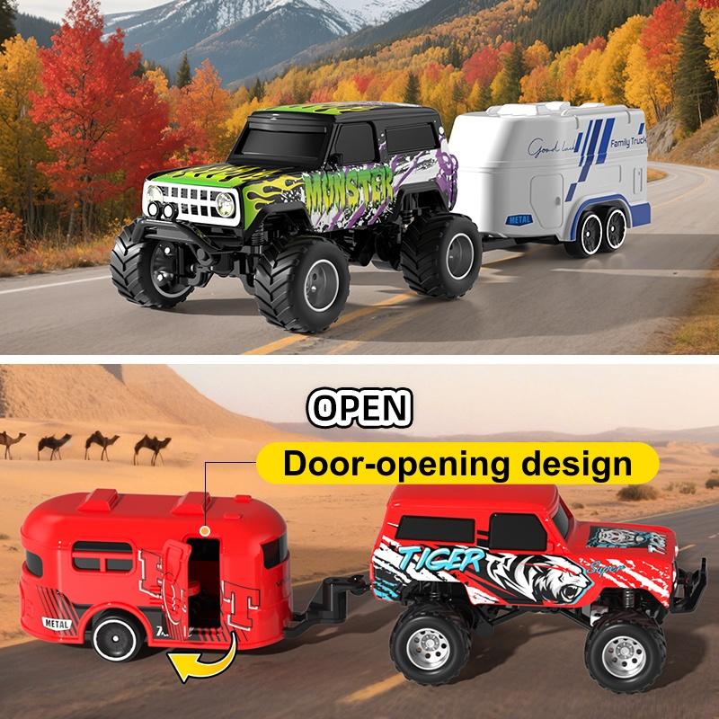 Mini RC Truck 1:64 Scale Monster Truck Remote Control Car with Lights 2.4 GHz Mini Alloy Remote Control Adjustable Speed and Steering Red Blue Green Compact On-the-Go Design