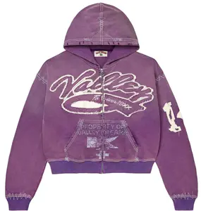 Valley Dreams Vintage Zip Hoodie Distressed Washed Streetwear Cropped Style