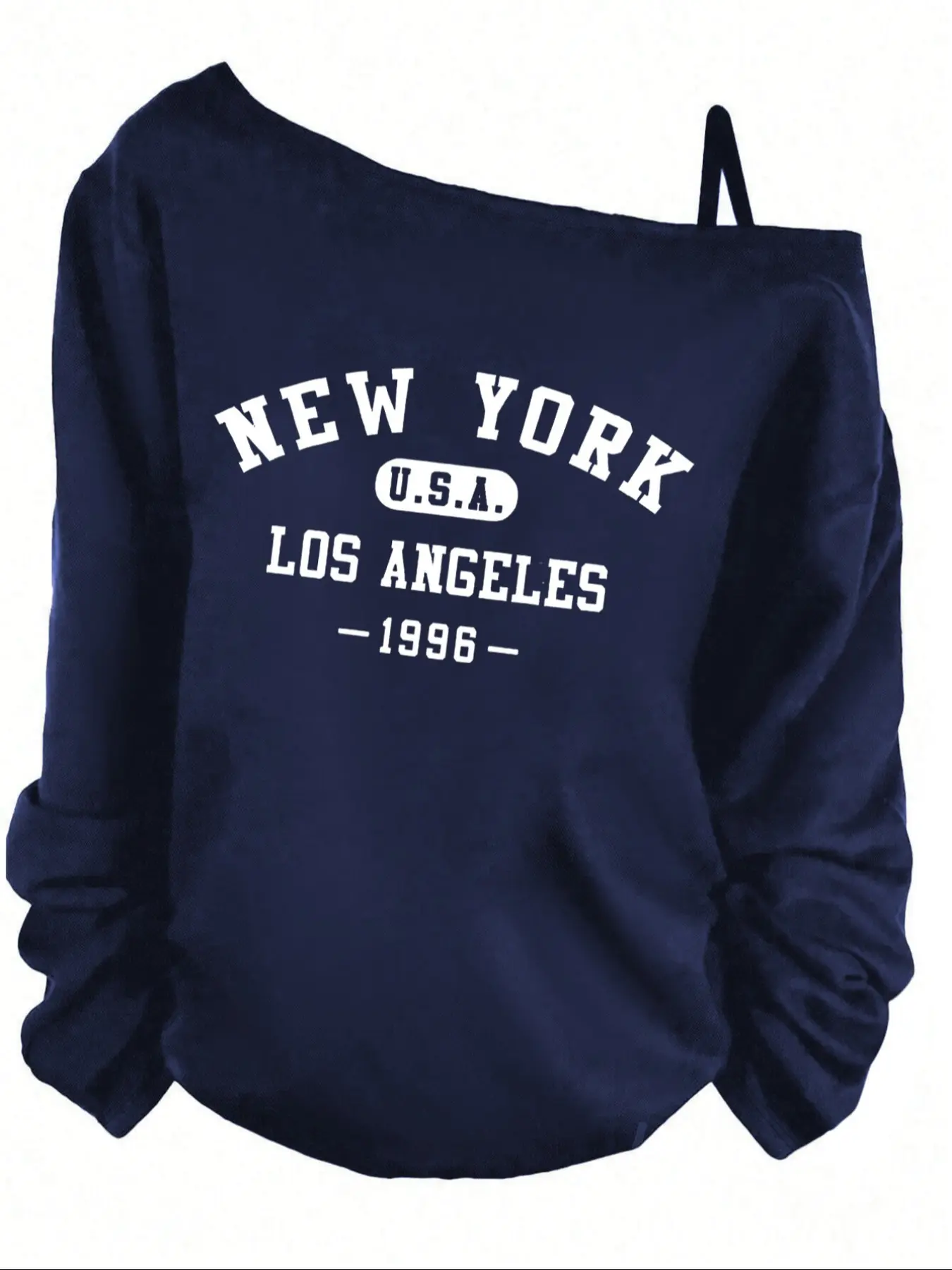 Women's Off-Shoulder Long Sleeve Sweatshirt, New York Letter Print, Sexy Loose Fit Tops, Casual Outdoor Fashion for Spring & Fall, Womenswear