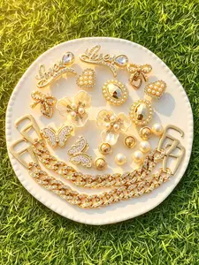 22Pcs Bling Shoe Charms for Women, Cute Golden Rhinestone Chains & Flower Decorations, Premium DIY Shoe Accessories Charms for Girls