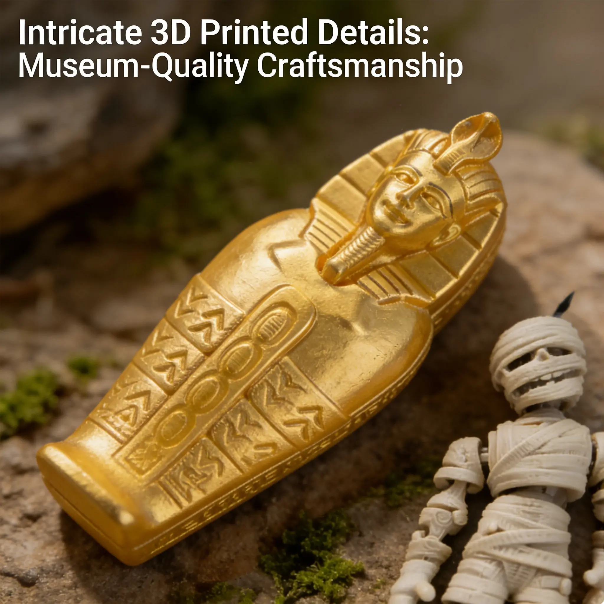 3D Printed Jointed Mummy Toy, Flexible Joint Doll Model, Egyptian Pharaoh Sarcophagus & Mummy Model, Collectible Ancient Egypt Theme Decor, Articulating Figurine