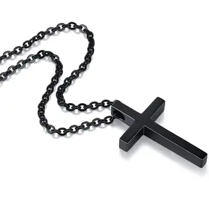 Cross Necklace for Men Women - Stainless Steel Silvery Golden Black Plain Cross Pendant Necklace Simple  Gifts