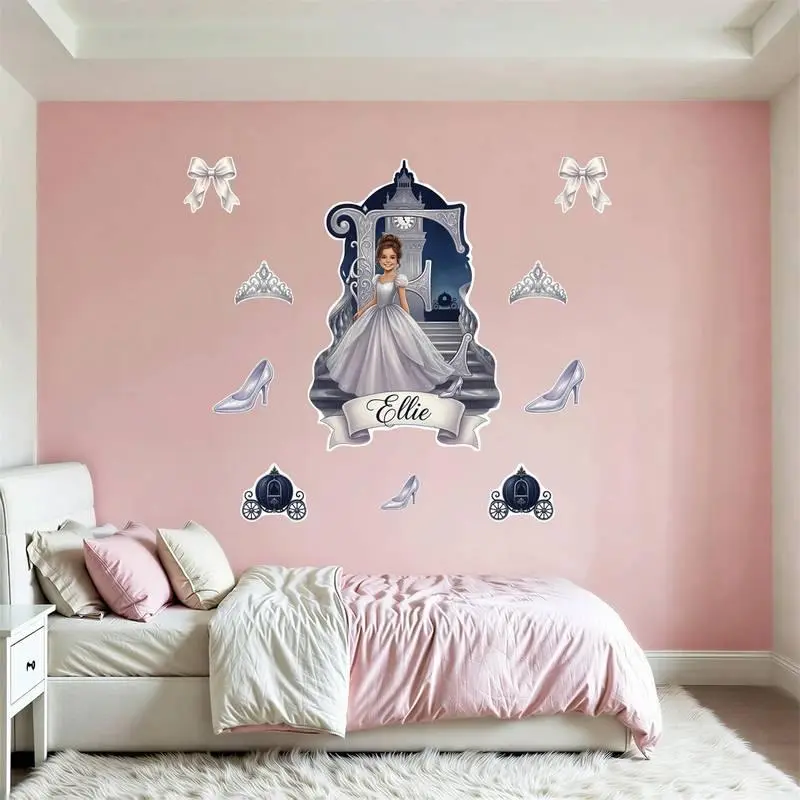 Personalized Princess Wall Decal Set, Custom Girl Portrait from Photo, 10 Piece, Midnight Ball