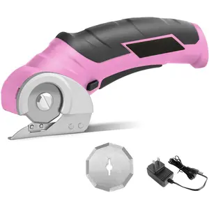 Cordless Electric , 4V Mini Cardboard , Carpet , Box  W/a Self-sharpening , Rotary  for Cardboard, Plastic, Leather, and Packages (Pink)