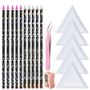 Wax Pencil for Rhinestones With Tray 10 count Long  Rhinestones Picker Pencil  Art  Jewel Picker Tool Wax Pencils for  Painting with Pencil Sharpener