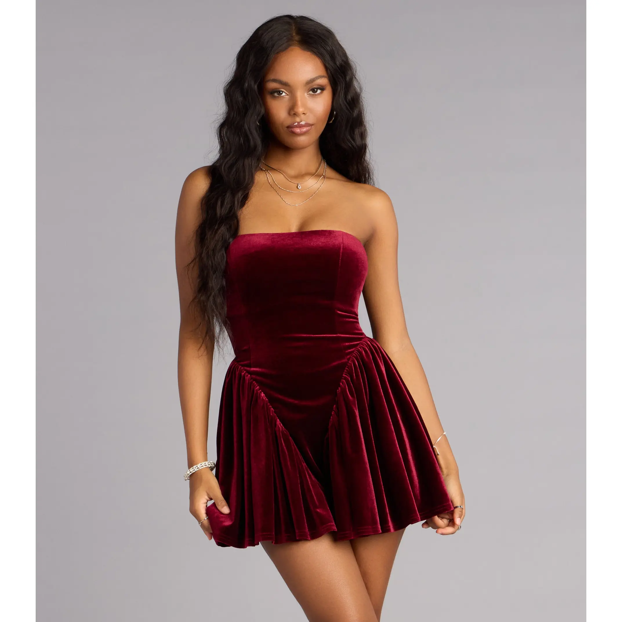 burgundy velvet skater dress Andie Velvet Drop Waist Skater Dress
