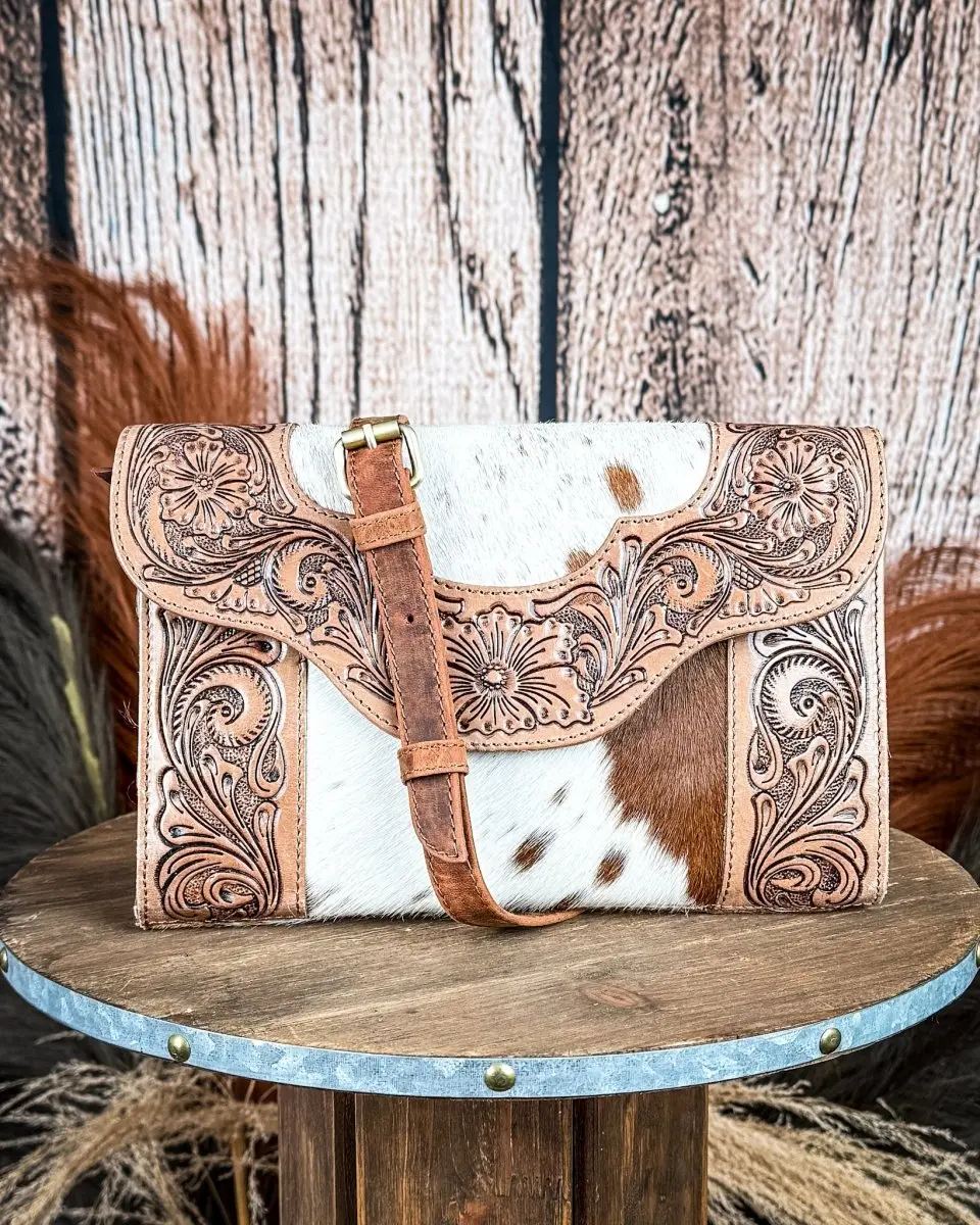 Myra Bag Sienna Frost Handtooled Carve Women's Crossbody Bag