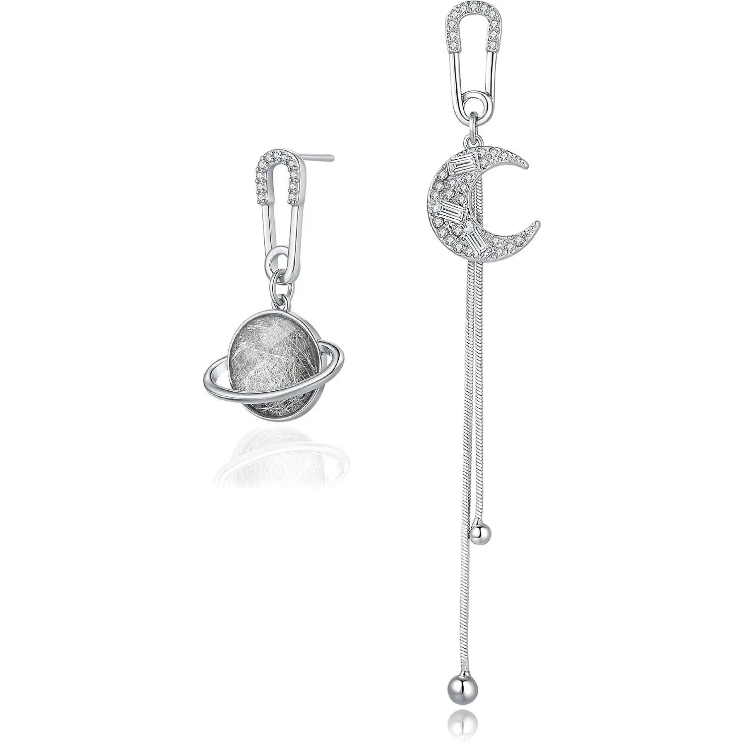 Silver Moon Planet Earrings