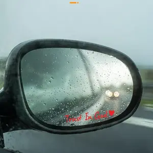 2PCS Per Set Heart of Faith Rearview Mirror Stickers, Matte PVC Self-adhesive Stickers, Car Decals, Automotive Decals, Cursive Font and Heart Design, Suitable for Car Models, Female Car Accessories, Religious Decoration