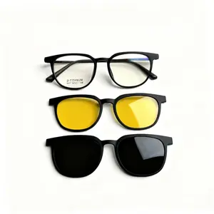 FIANPOR Classic Square Frame Glasses with Magnetic Interchangeable Lenses Unisex Design