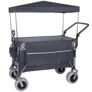 Multi- Functional Push- Pull Folding Wagon Cart With Rotating Handle & Canopy  9 X4  Beach Tires For Camping & Beach  Load Capacity 480lbs  300L Large Capacity For Transport  Groceries  Outdoor Use