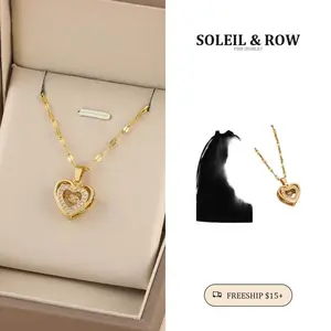 Double-layer Love Necklace With Rhinestones Titanium Steel Pendant Fashion Jewel · Crystal Sparkle · Heart · Layered Necklace · Aesthetic Pendant · Gift for Her · Soleil & Row
