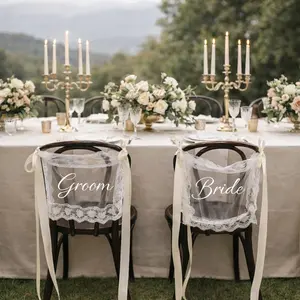 Elegant Lace Wedding Chair Signs, Satin Ribbons, Romantic Outdoor Ceremony Decor, Rustic Garden Wedding Accessories