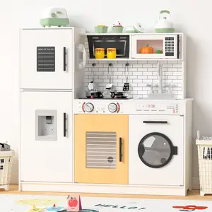 BIERUM Wooden Play Kitchen for Kids with Lights & Sounds: Pretend Toy Kitchen Set with Faucet, Oven, Microwave & Kitchenware – Birthday Gift for Boys and Girls