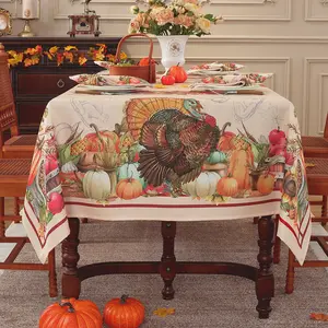 Larponder Fall Tablecloth 52x70 Inch Rectangle, Turkey Pumpkin Print Waterproof Wrinkle-Resistant Table Cloth for Autumn Thanksgiving Harvest Dining Kitchen Decor