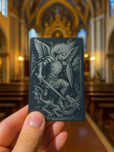Saint Michael Metal Wallet Card – Guardian Angel Laser Engraved Anodized Aluminum 3.4x2.13" Bookmark, Christian Religious Gift, Inspiring Keepsake, Catholic Prayer, Personalized Gift for Him/Her bookmarks bible  study  supplies metal  business  cards