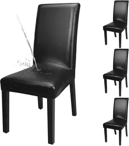 Dining Chair Covers, Solid Pu Leather Waterproof and Oilproof Stretch Dining Chair Protector Cover Slipcover