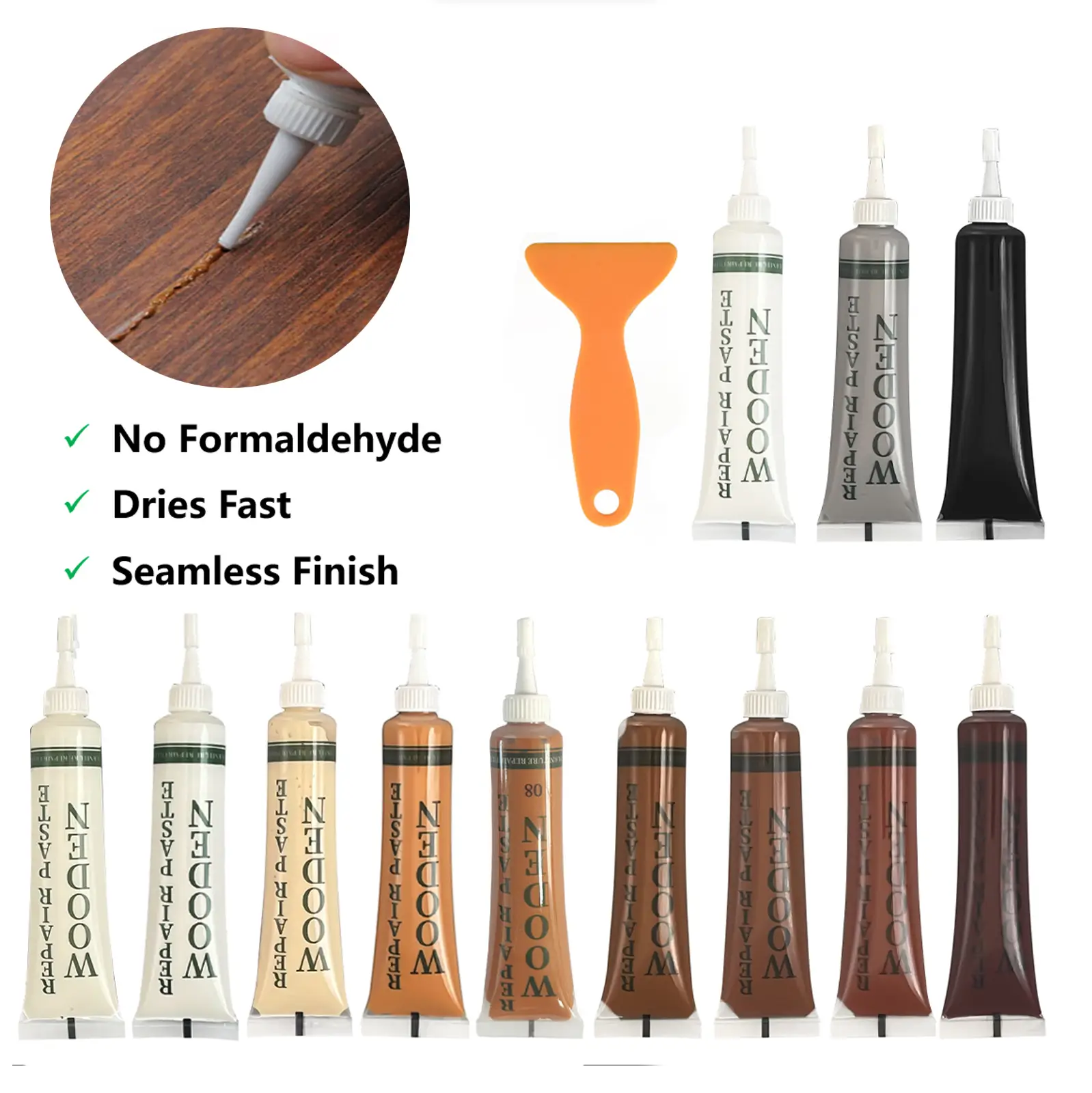 Wood Repair Kit, 12 Color Wood Fillers, Furniture Repair Kit, Repair Scratch, Cracks, Stains, Discoloration for Wood Furniture, Door, Cabinet, Floor,