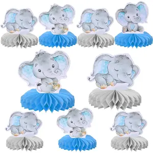 F-PSD20  6 PCS Blue Elephant Honeycomb Table Centerpiece It's a Boy Baby Shower Table Toppers Centerpieces Decro for Elephant Theme Gender Reveal Baby Shower Birthday Party Table Decorations Supplies