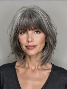 Wig, Full Bangs 12 Inches, Short Straight Bob Hair, Heat Resistant Fashion Casual Synthetic Hair Wig With Bangs for Daily Wear