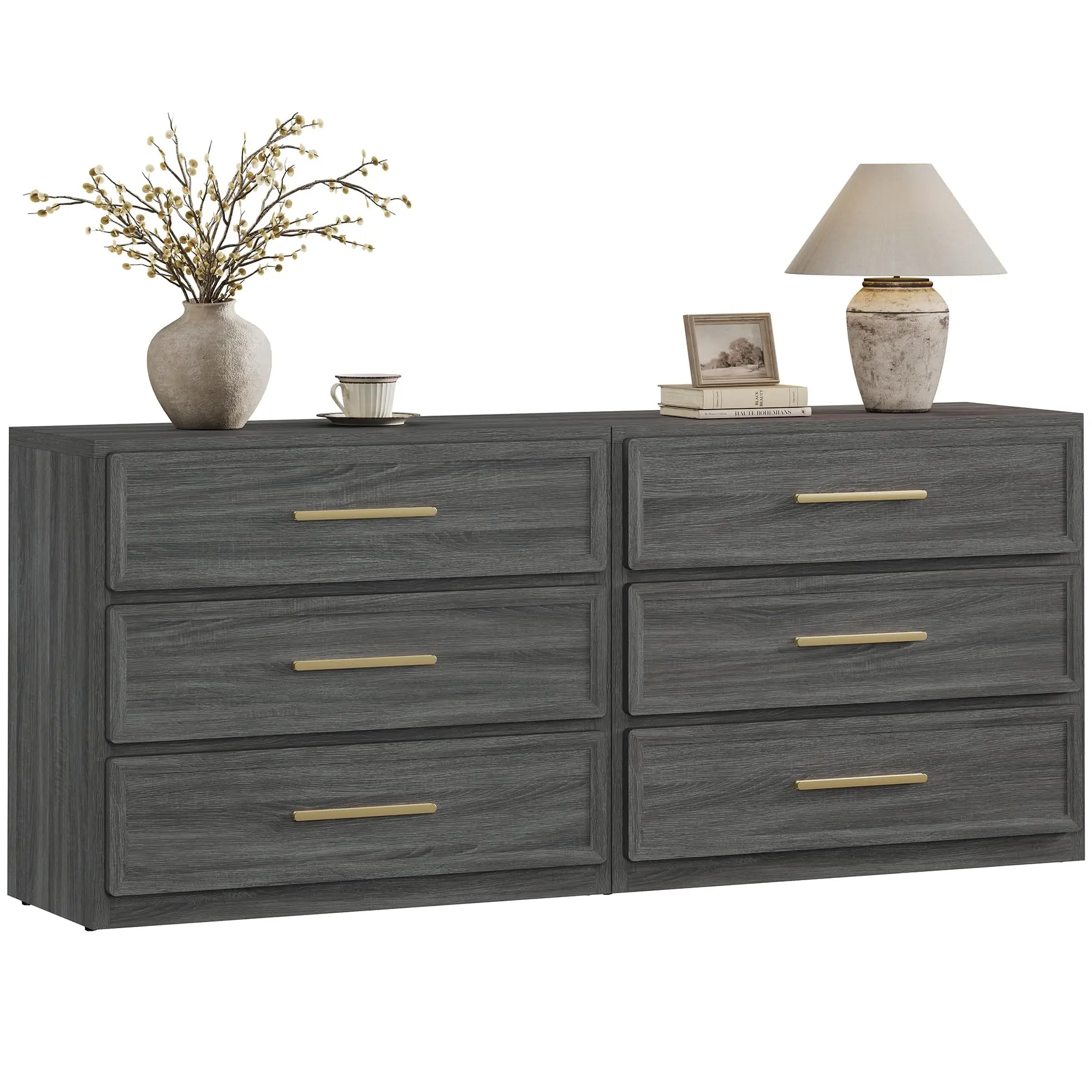 Oversized Night Stand Extra Large Nightstand Tall Bedside Side Table with 3 Drawers with Storage Modern End Table with Golden Handles