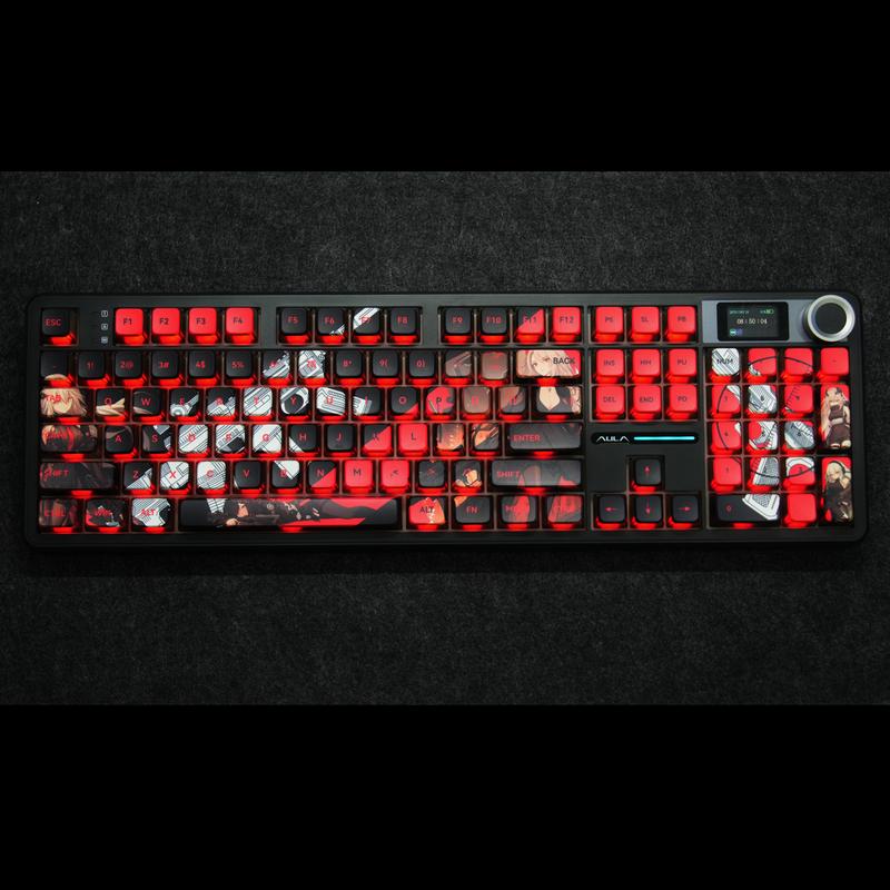 Aula Phantom Heat OEM Pudding Keycaps 119 Keys | Red & Black PBT+PC Backlit Keycap Set for 61/68/75/87/98/104 Layout Mechanical keyboard Includes Compatibility Keys 5-Side Dye-Sublimated Legends 4-Side Black Translucent Pudding Design Gaming Accessoies