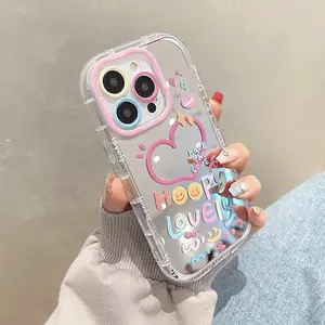 Compatible with iPhone 16, 15, 14, 13, and Pro Max models. Cute pink graffiti mirror design with shock-absorbing air cushion protection case. Suitable for iPhone 16 Pro Max/15 Pro Max/14 Plus/13 Pro/drop-proof protective case.