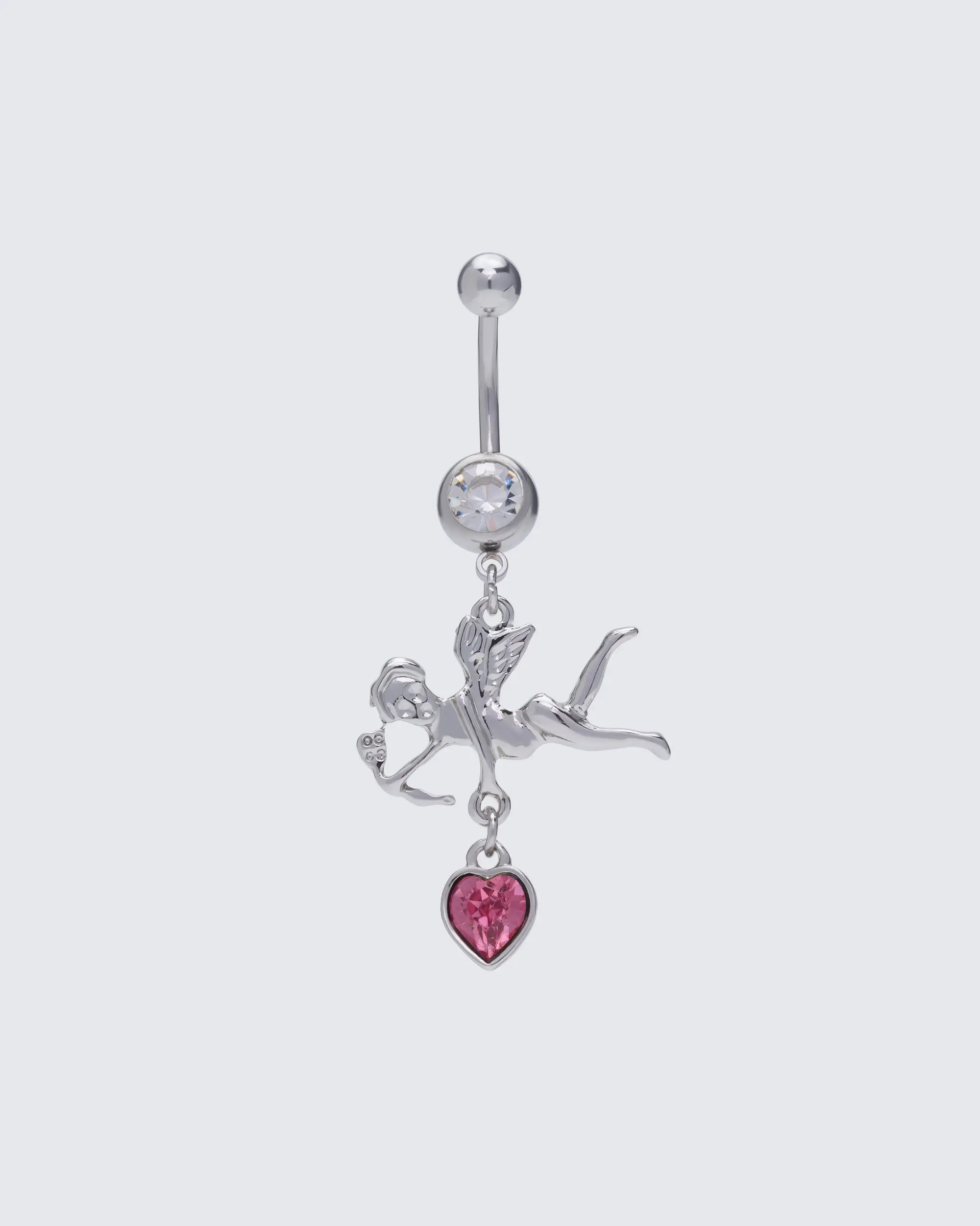 Malbine Silver Cherub Belly Bar - Wearable Jewelry, Body Jewelry Belly Button Ring