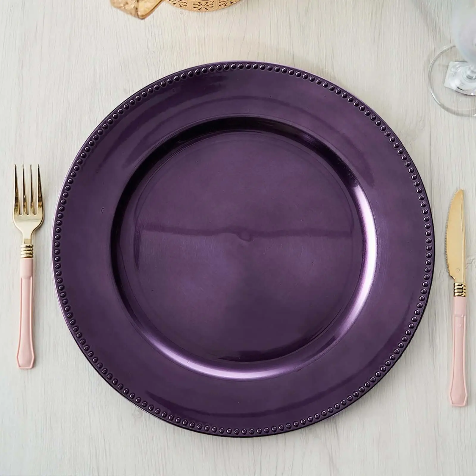 6-Pack Acrylic Charger Plates 13" Round Purple Beaded Rim - Dinner Charger Tabletop Decor, Purple Plates, Decorative Plates